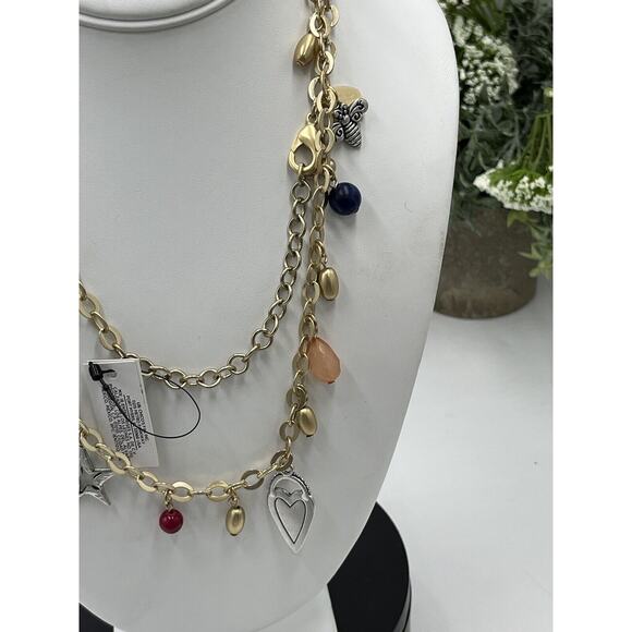 Chicos Gold Tone with Silver Tone (NWT Charms Dangle Double Strand Necklace New - Picture 4 of 16